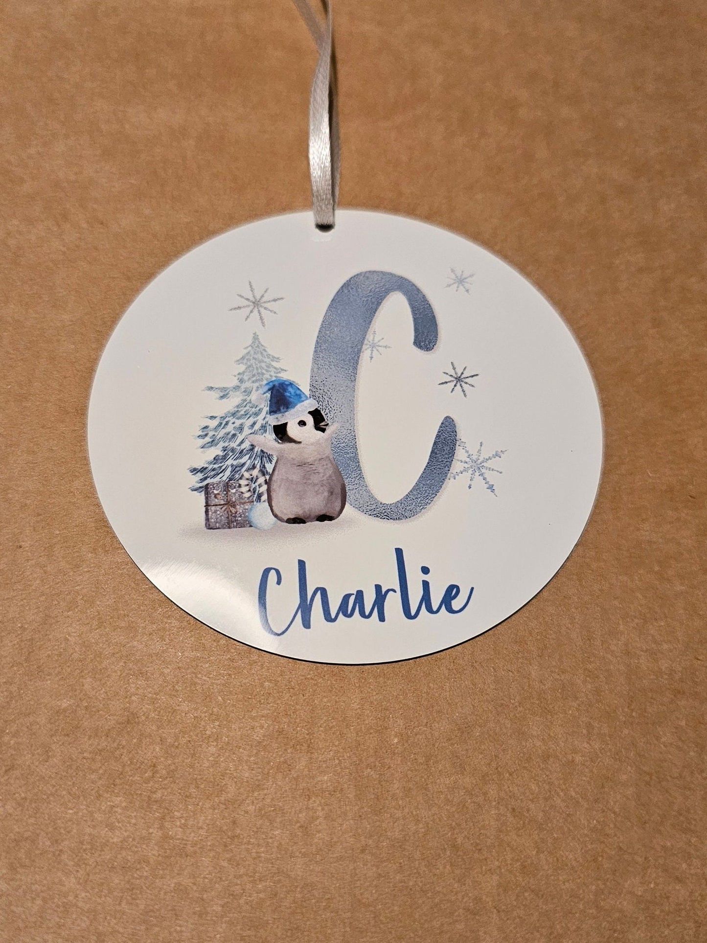 Personalised Christmas Tree Decoration, Metal Penguin Christmas Hanging Ornament, First Christmas Gift