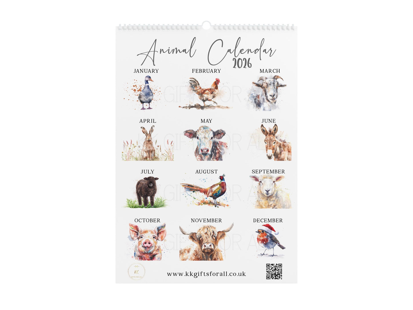 2026 Animal Portrait Calendar, Farm & Wildlife, A4 Wall Decor