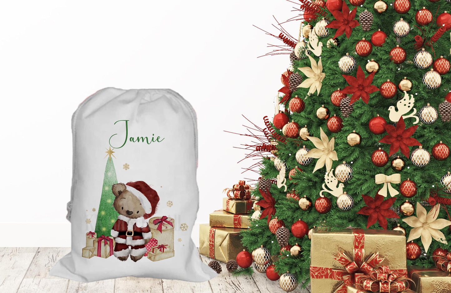 Personalised Father Christmas Santa Sack, Large Christmas Sack, Christmas Present Bag, Christmas Bear Santa Sack