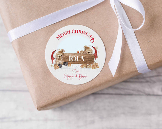 Personalised Christmas Bear Stickers, 24 Christmas Gift Tag Stickers, Custom Xmas Gift Tags, Christmas Present Stickers