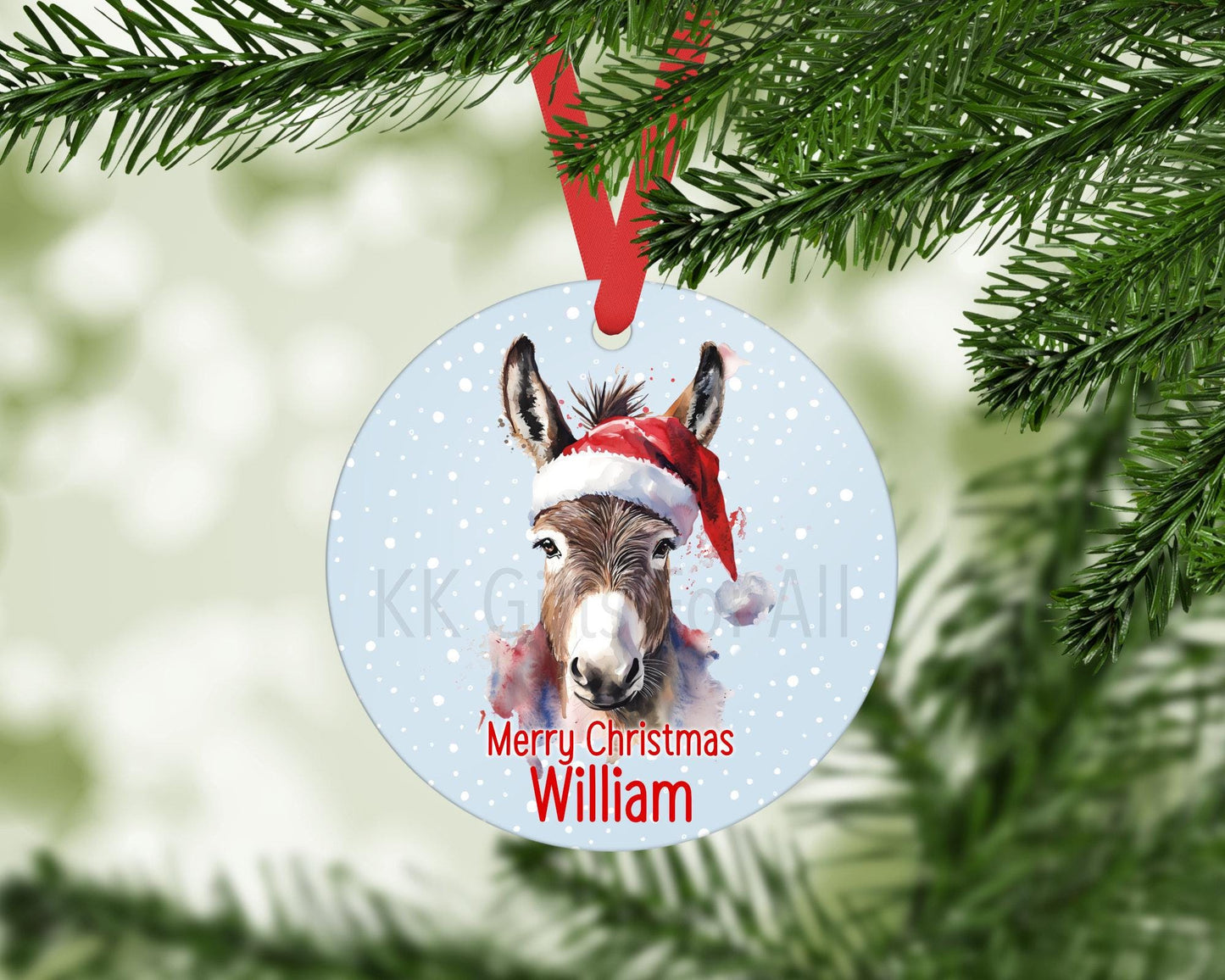 Personalised Donkey Christmas Tree Decoration, Christmas Hanging Ornament