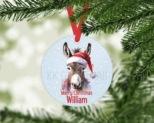 Personalised Donkey Christmas Tree Decoration, Christmas Hanging Ornament