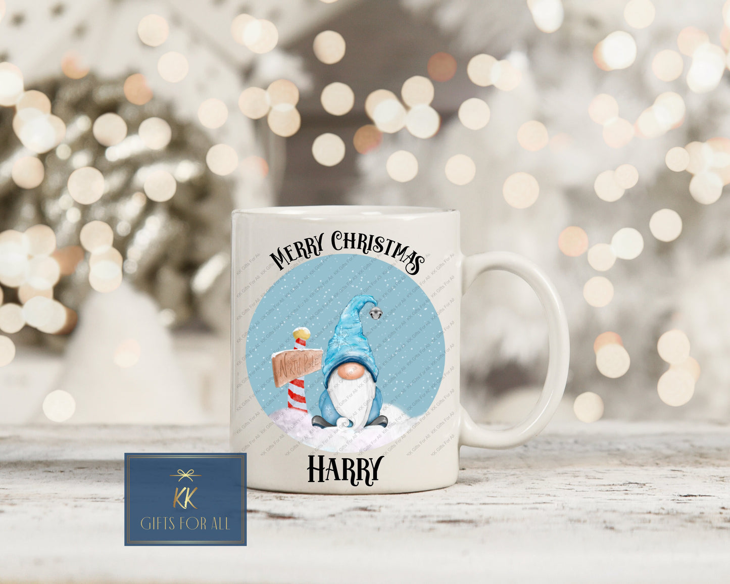 Personalised Blue Male Gonk, Hot Chocolate Gnome Mug, Boys Christmas Mug, Mug And Coaster Gift Set, Kids Cocoa Xmas Mug
