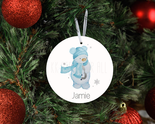 Personalised Christmas Tree Decoration, Christmas Hanging Ornament, Metal Tree Decoration, Snowman Christmas Decoration