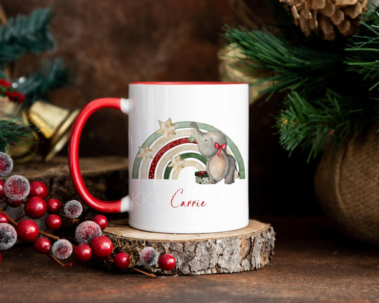 Christmas Elephant Rainbow Mug - Children's Christmas Mug