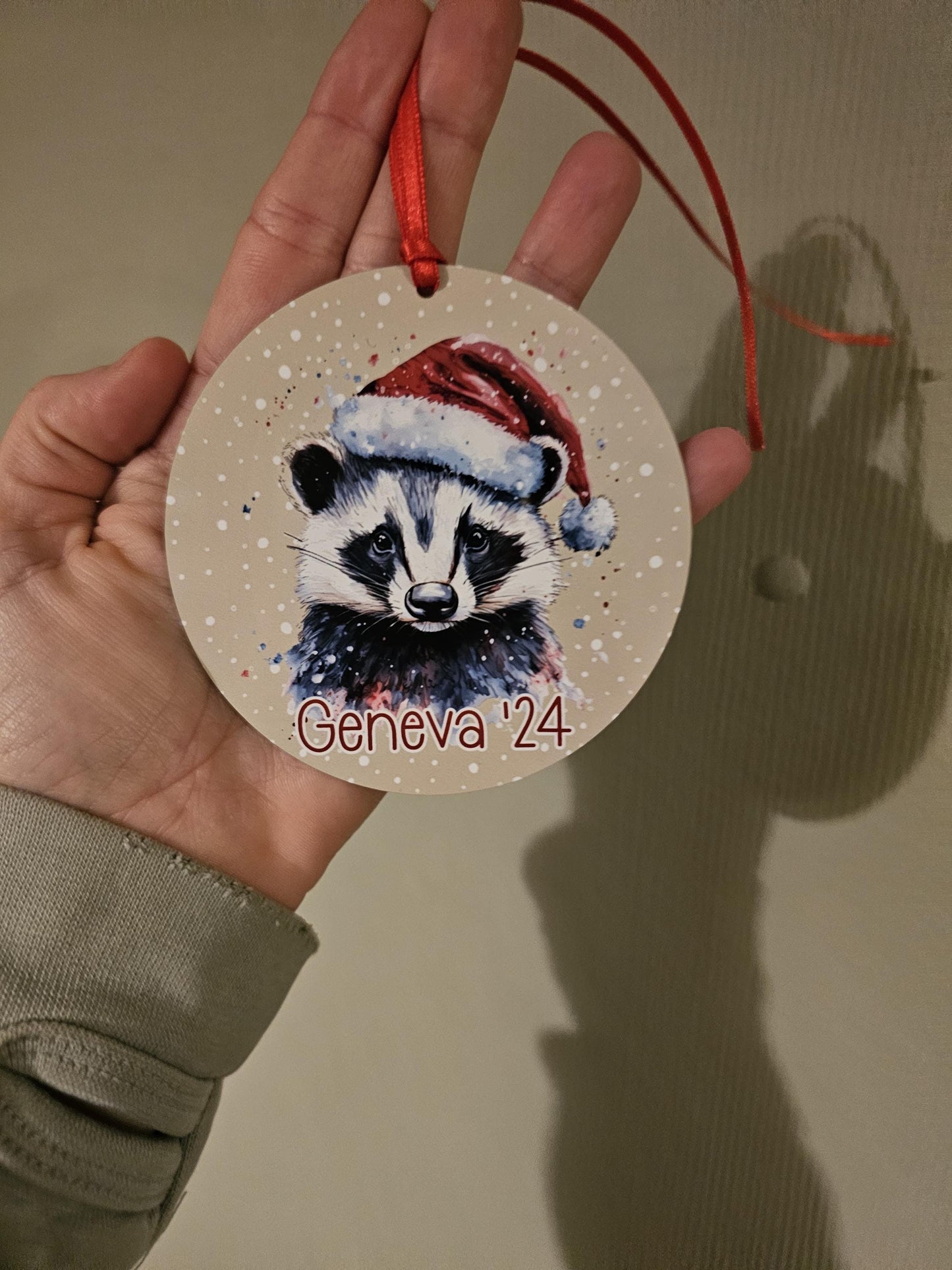 Personalised Christmas Tree Decoration, Badger Christmas Hanging Ornament