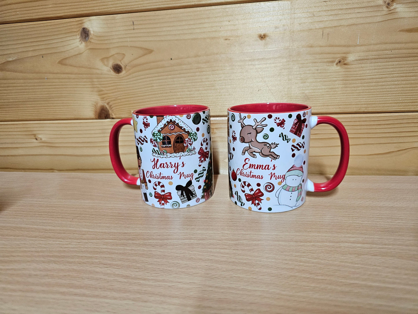 Christmas Theme Mug, Red Handle Personalised Xmas Family Mug, Hot Chocolate Mug, Xmas Eve Movie Mug, Childrens Xmas Mug