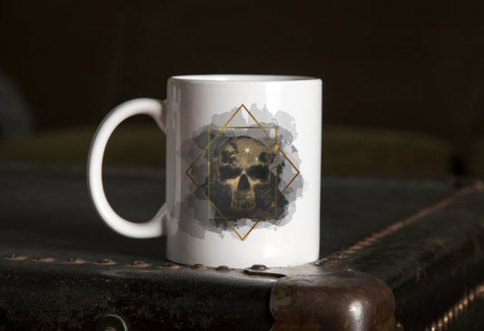 Gothic Skull Mug For Him, Personalised Black & Gold Skull Mug, Skull Gifts