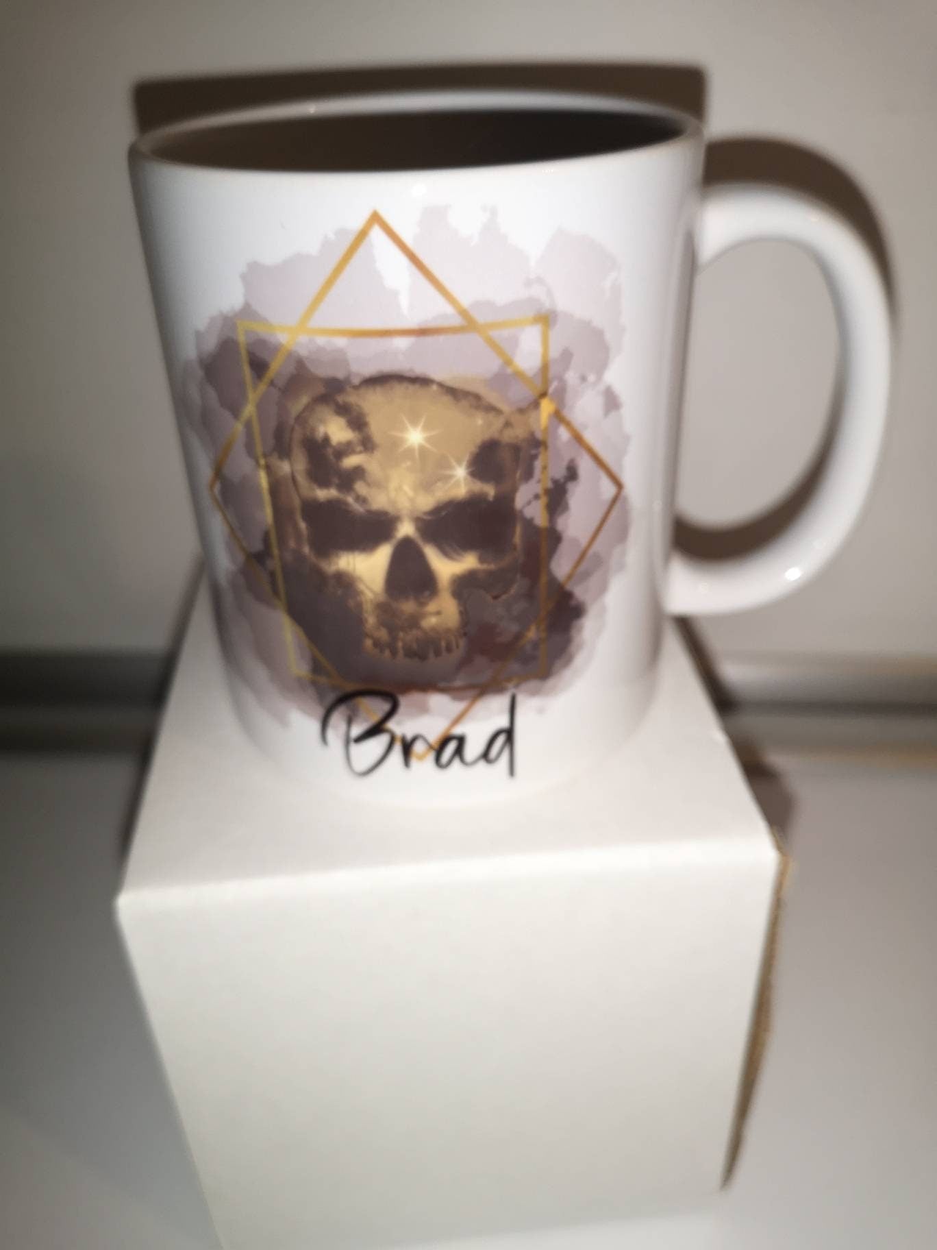 Gothic Skull Mug For Him, Personalised Black & Gold Skull Mug, Skull Gifts
