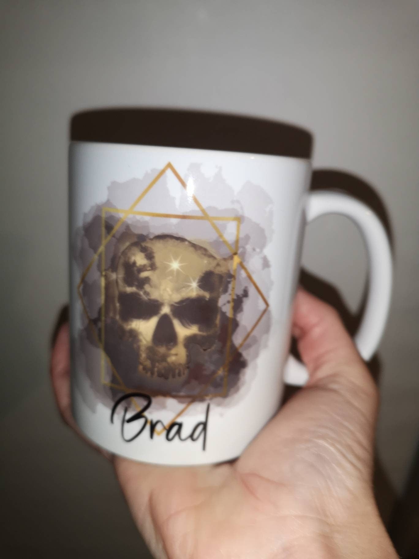 Gothic Skull Mug For Him, Personalised Black & Gold Skull Mug, Skull Gifts