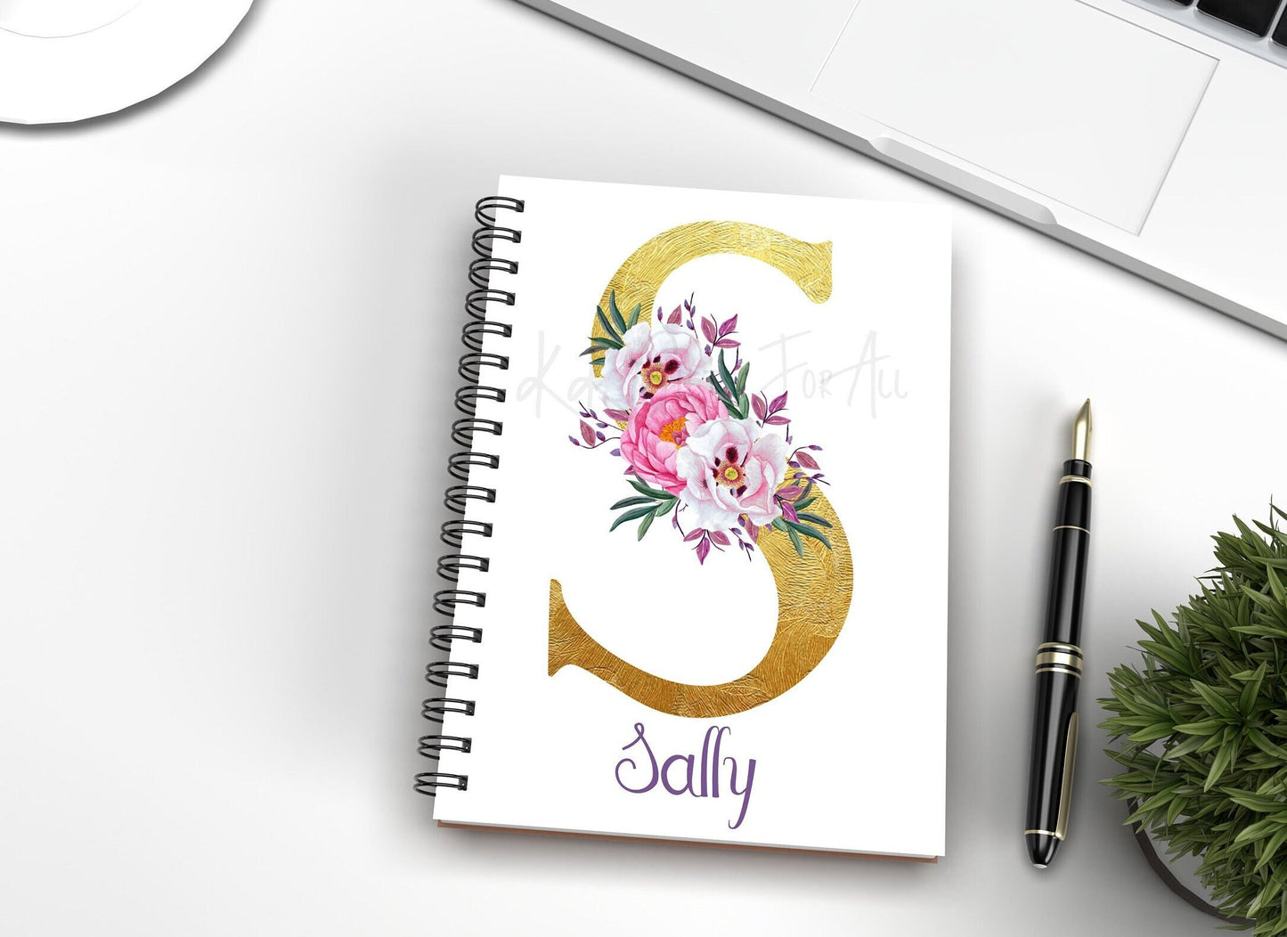 Personalised Notebook, Initial And Name Notepad For Her, Birthday Gift Ideas, Gold Initial With Floral Design, Office Notebook, Gift For Mum