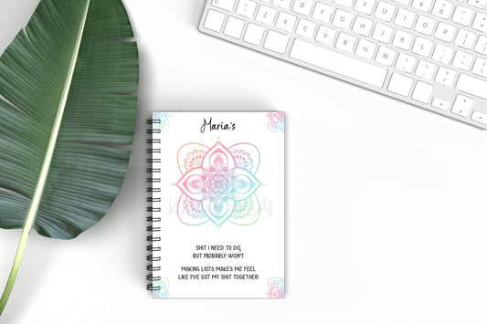 Personalised Mandala Notebook, Get This Shit Done Notepad,  Pastel Colours Mandala