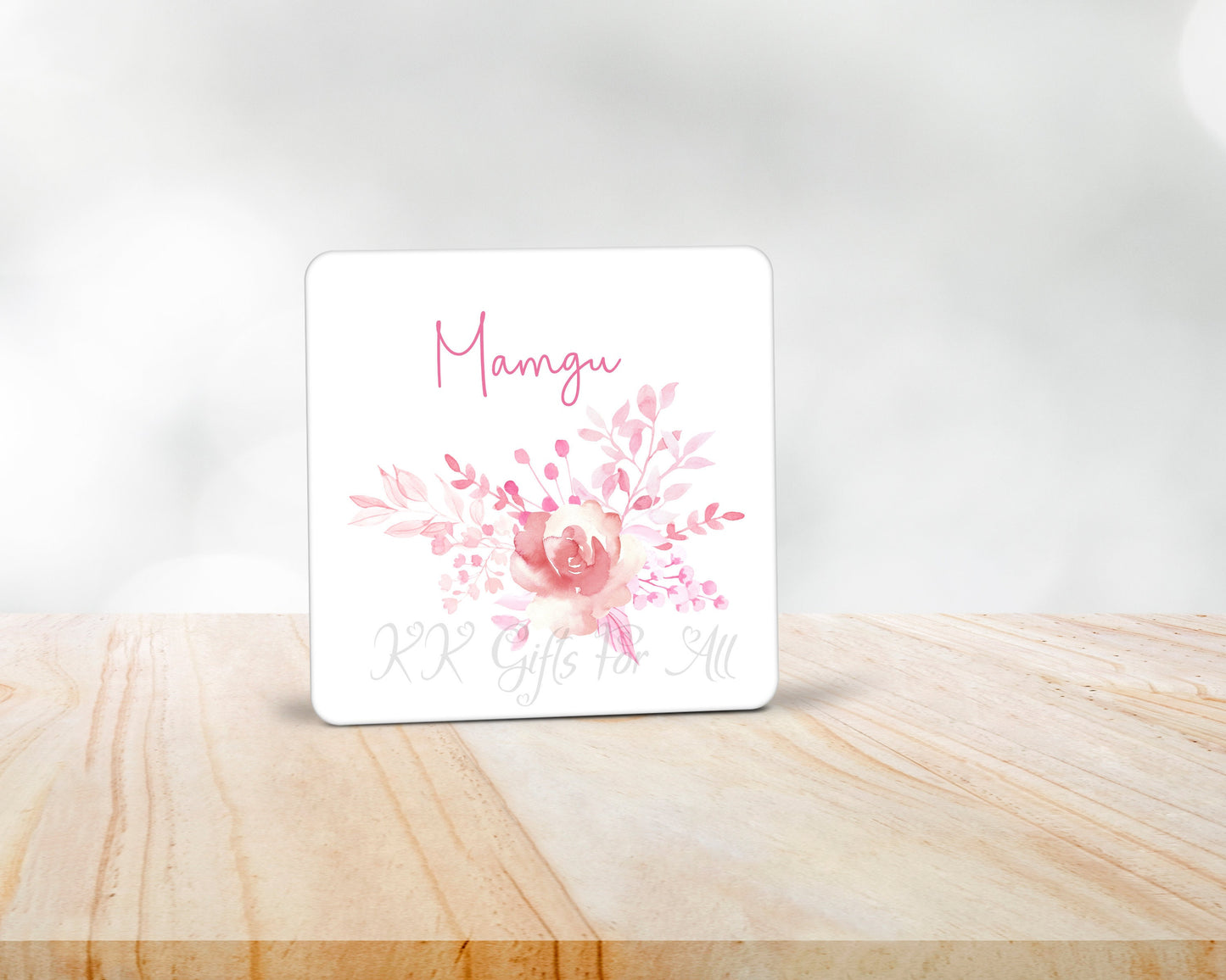 Personalised Mug And Coaster Gift, Gifts For Her, Best Friends Birthday Gift, Pink Girl Mug, Custom Gift Set For Co-Worker, Pink Floral Rose