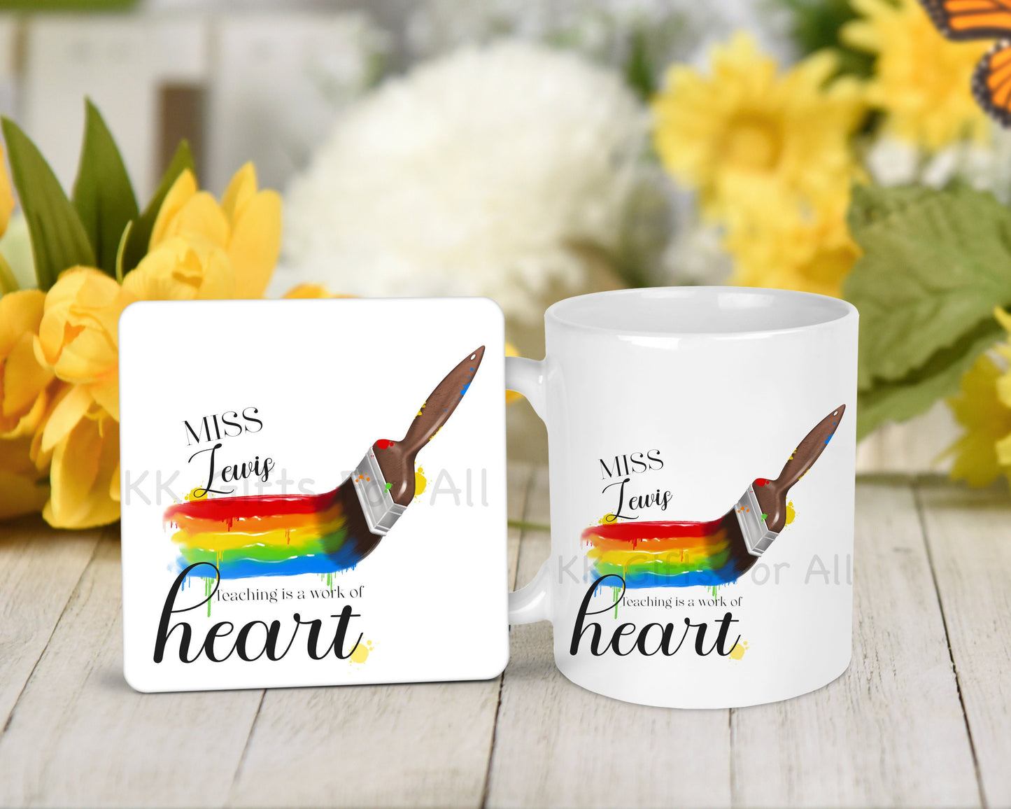 Personalised Teacher Mug, Gifts For Teacher, Mug And Coaster Gift Set, Custom Gifts, Thank You Teaching Assistant,
