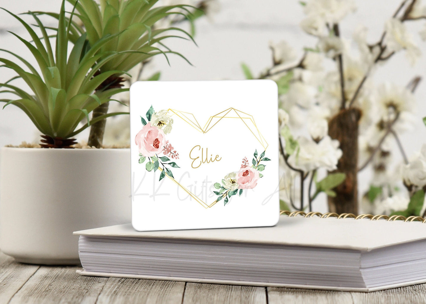 Floral Wreath Name Mug, Gift For Mum, Best Friends Birthday, Anniversary Gift For Wife, Personalised Mug & Coaster Gift Set, Custom Coaster