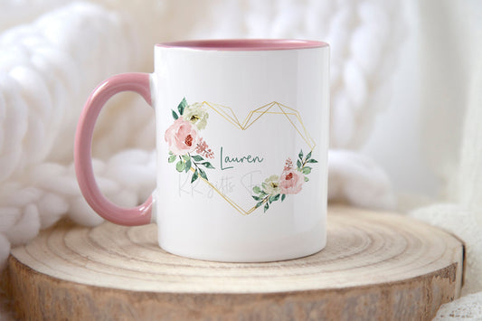Floral Wreath Name Mug, Gift For Mum, Best Friends Birthday, Anniversary Gift For Wife, Personalised Mug & Coaster Gift Set, Custom Coaster