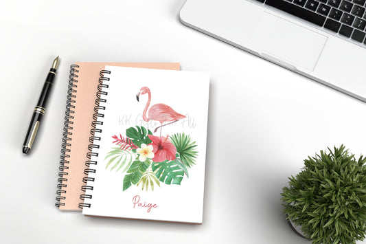 Flamingo Personalised Notebook, Gift For Mum, Birthday Gift For Her, Personalised Notepad, A5 Lined Notes, Tropical Theme Pink Flamingo Note
