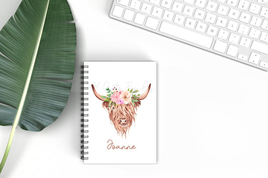Highland Cow Notebook, Gift For Mum, Friend's Birthday Gift For Her, Personalised Notepad, A5 Binded Lined Notes, Office Notes, Custom Notes