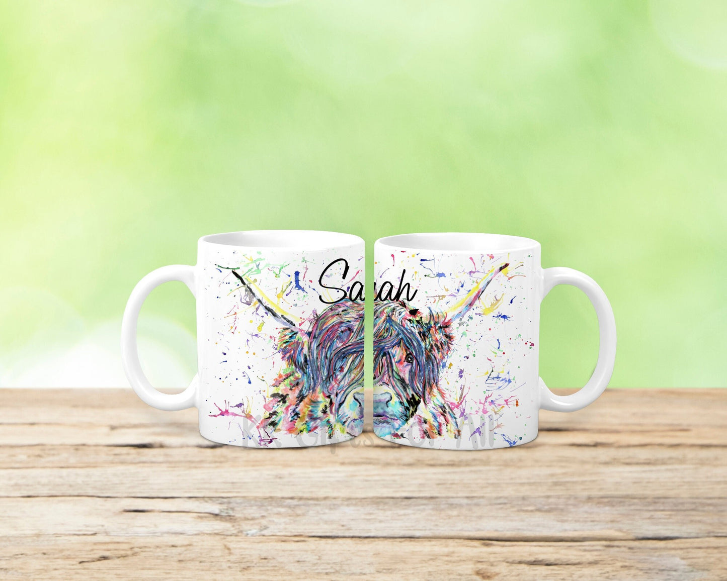 Highland Cow Mug & Coaster, Birthday Or Anniversary, Gift For Her, Custom Gift, Personalised Mug, New Office Mug, Cute Rainbow Highland Cow