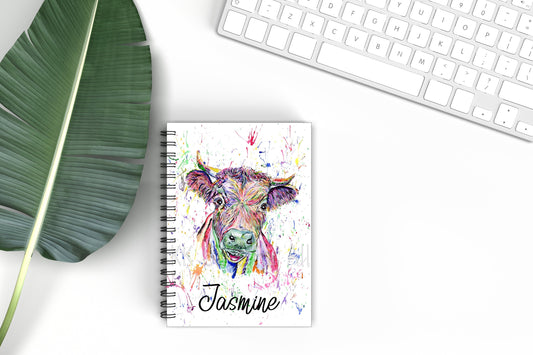 Rainbow Cow Personalised Notebook, Gift For Her Birthday, Dexter Cow, Farm Cattle
