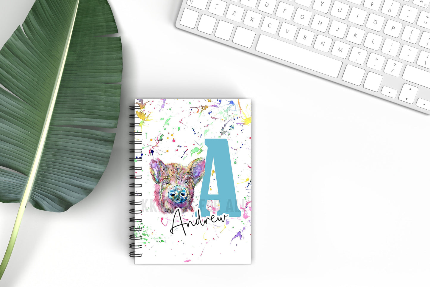 Personalised A5 Rainbow Pig Notebook, Watercolour Pig Notes