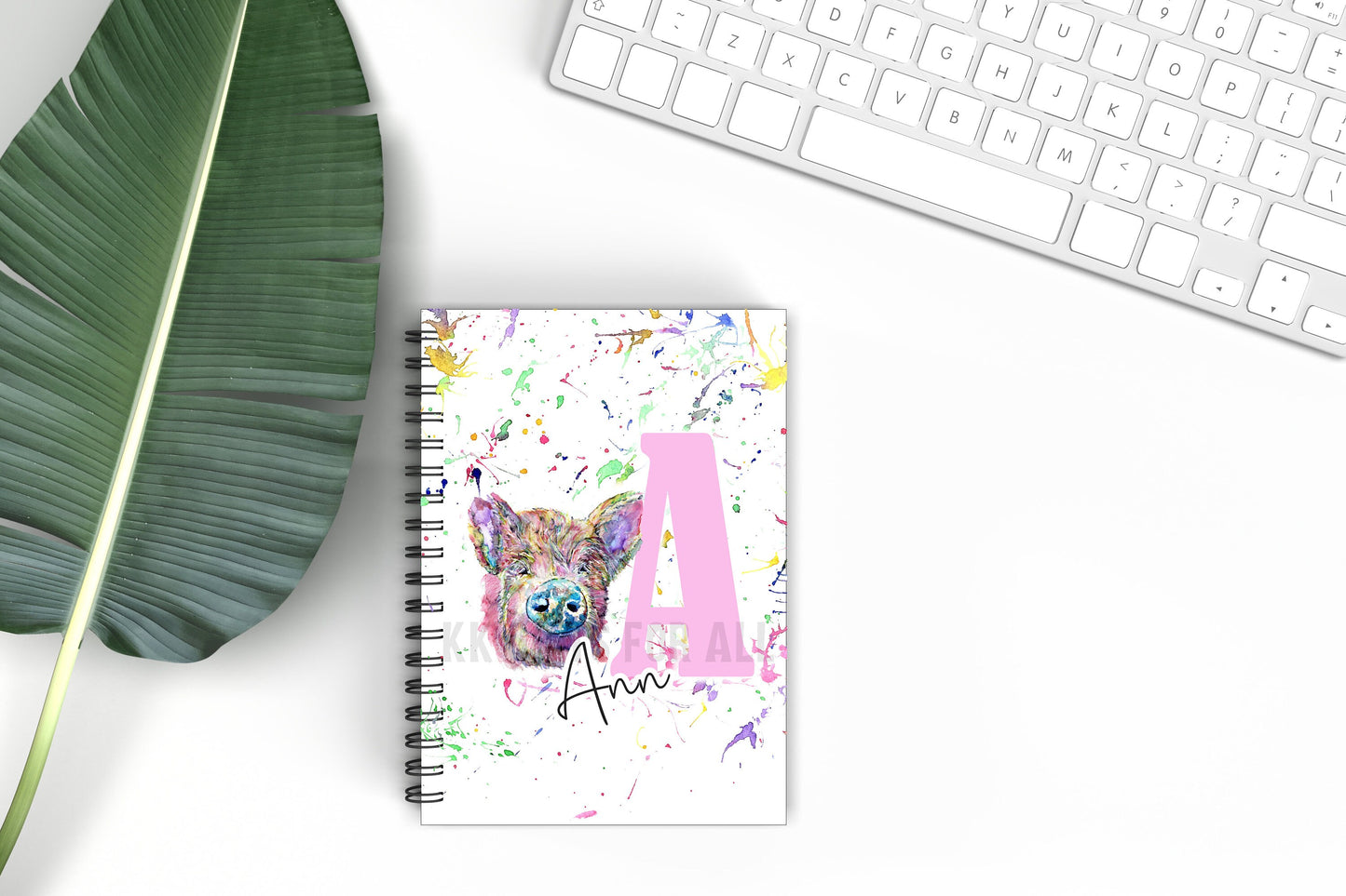 Personalised A5 Rainbow Pig Notebook, Watercolour Pig Notes