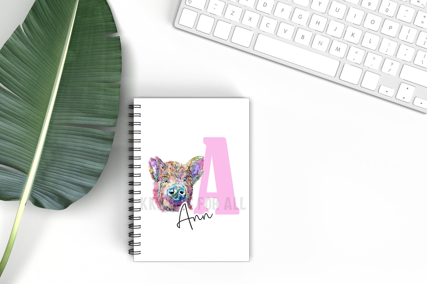 Personalised A5 Rainbow Pig Notebook, Watercolour Pig Notes