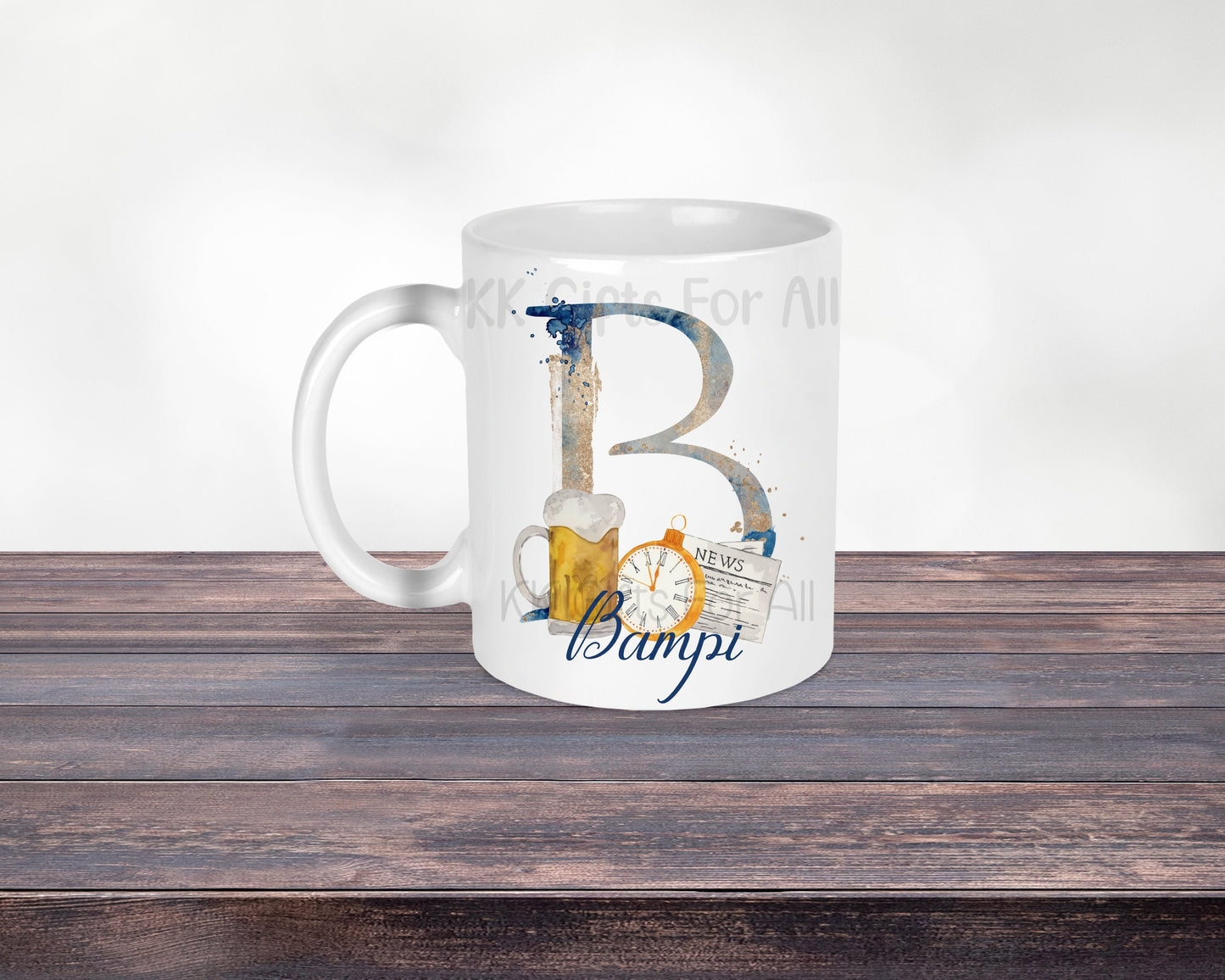 Personalised Initial Mug & Coaster Gift Set, Bampi, Gramps, Gifts For Him