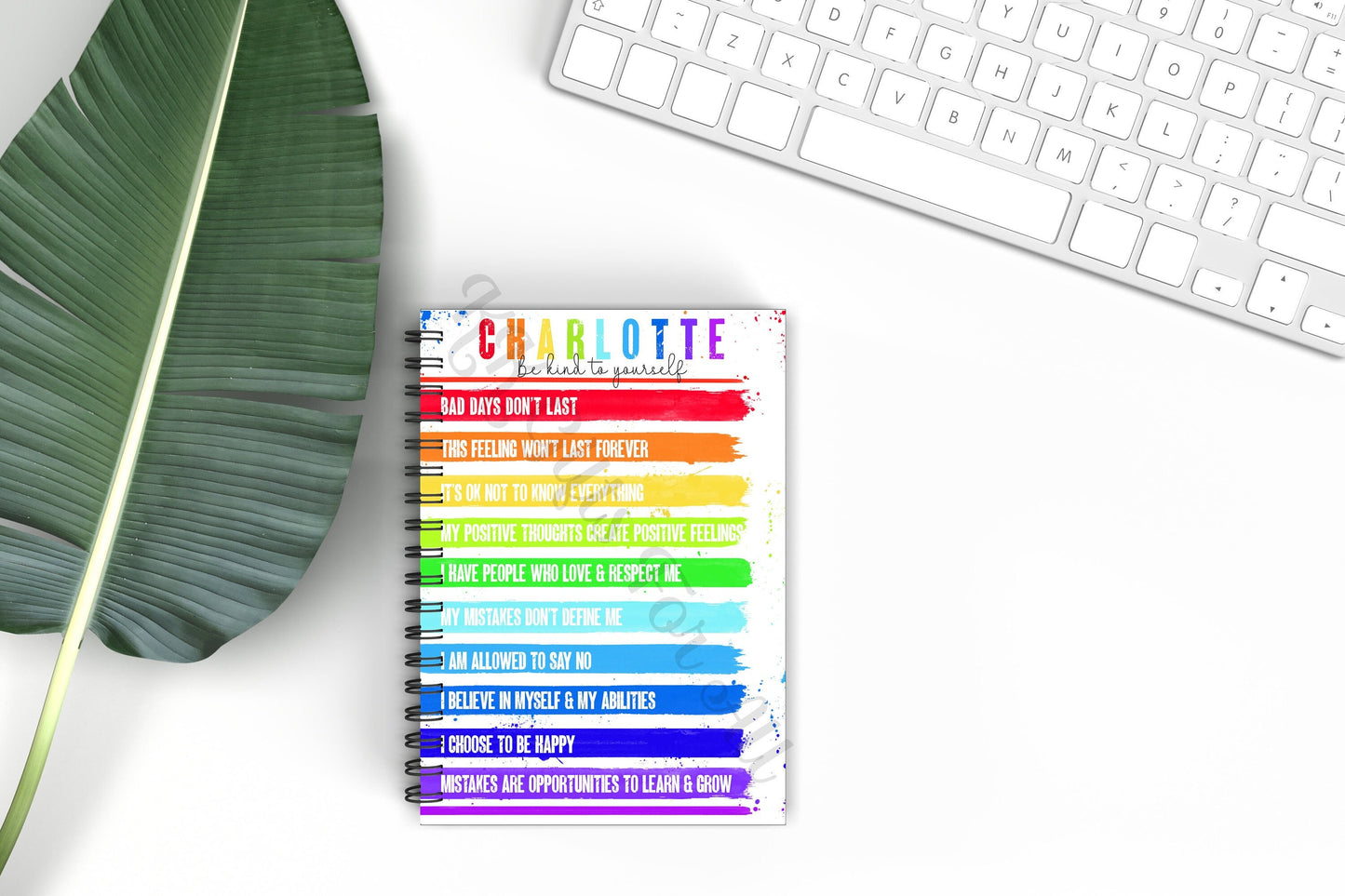 Affirmations Notebook, Personalised Notepad, A5 Binded Lined Notes, Rainbow Happy Notebook