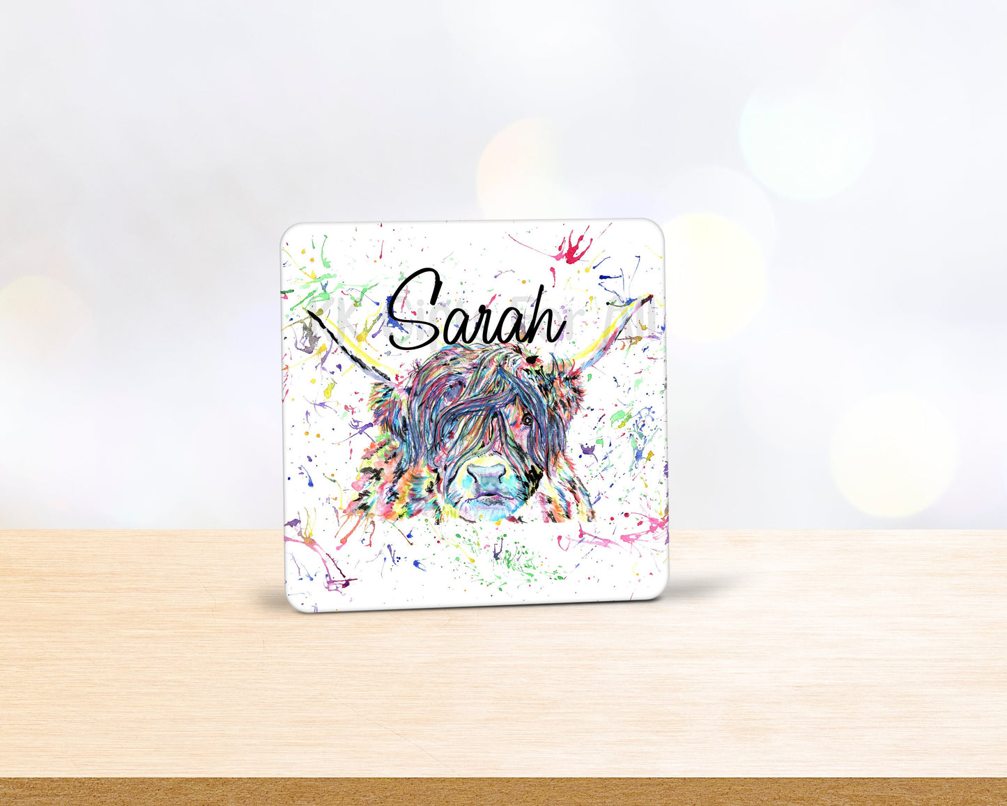 Highland Cow Mug & Coaster, Birthday Or Anniversary, Gift For Her, Custom Gift, Personalised Mug, New Office Mug, Cute Rainbow Highland Cow