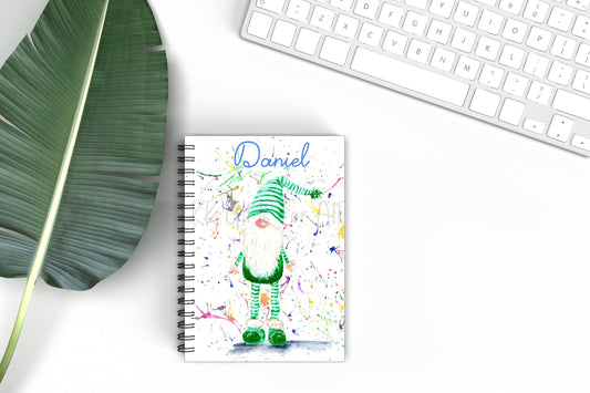 Personalised Watercolour Gonk A5 Notebook, Green Gonk, Green Gnome Notebook