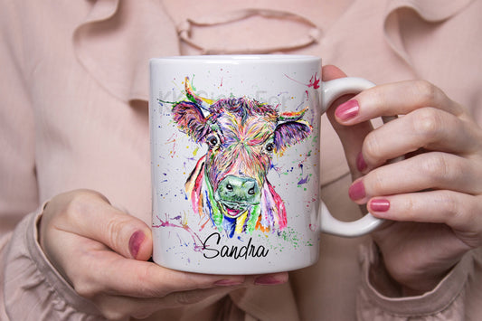Rainbow Cow Mug Coaster Gift For Friend Cow Farmer Mug & Coaster Personalised Gift