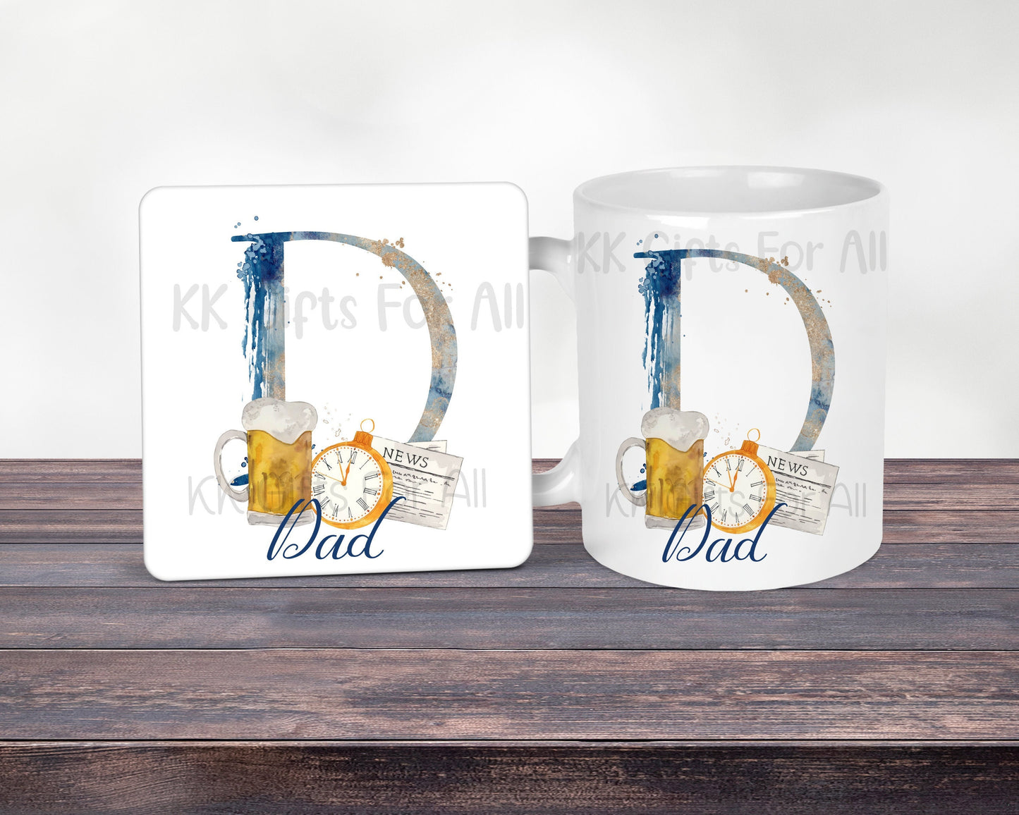 Personalised Initial Mug & Coaster Gift Set, Bampi, Gramps, Gifts For Him