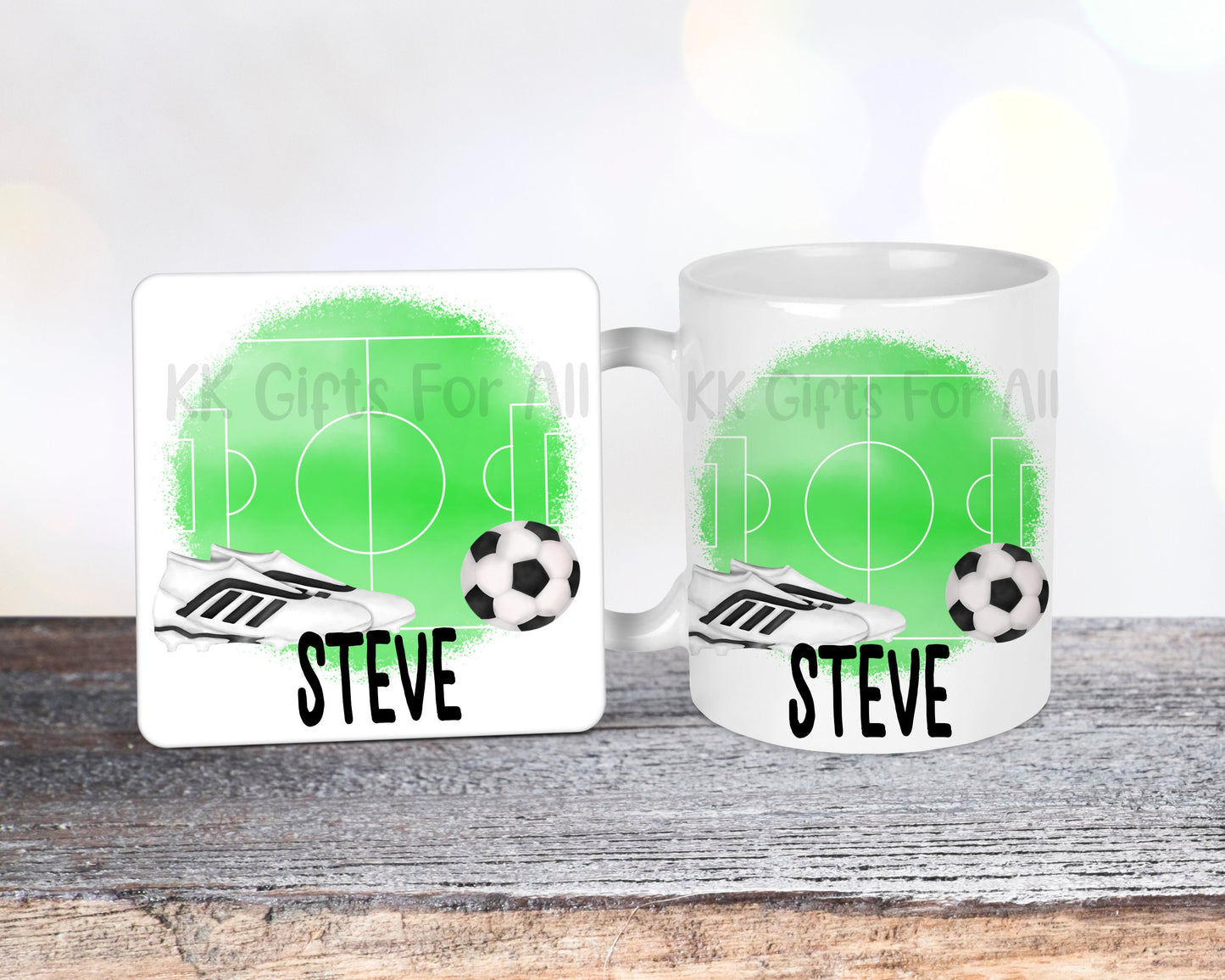 Personalised Football Theme Mug Coaster Gifts For Him Father's Day Gifts Football Pitch & Ball