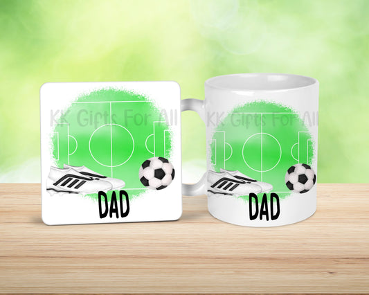 Personalised Football Theme Mug Coaster Gifts For Him Father's Day Gifts Football Pitch & Ball