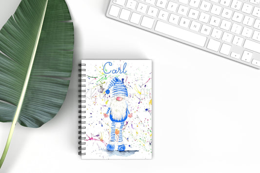 Personalised Gonk Notebook, Gift For Mum Or Friend, Birthday Gift For Her,Personalised Notepad, A5 Binded, Watercolour Blue Gonk, Blue Gnome