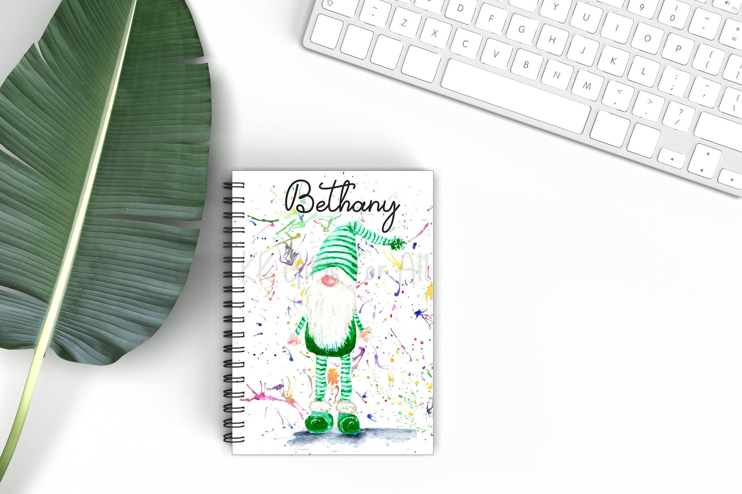 Personalised Watercolour Gonk A5 Notebook, Green Gonk, Green Gnome Notebook