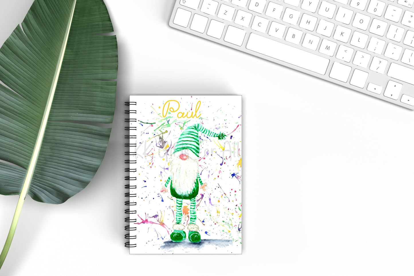 Personalised Watercolour Gonk A5 Notebook, Green Gonk, Green Gnome Notebook