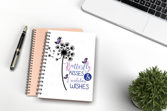 Butterfly Kisses & Dandelion Wishes Notebook, Gift For Mum Or Friend, Birthday Gift For Her, Notepad For Her, A5 Binded Lined, To Do List