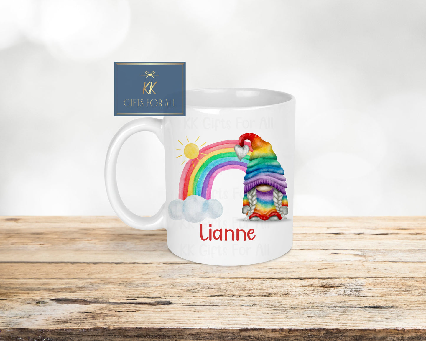 Rainbow Gnome, Birthday Gift, Anniversary Gift Wife, Personalised Gonk Gift, Gnome Gonk Office Mug, Mug And Coaster Gift Set, Custom Gifts