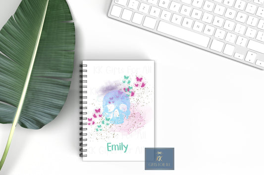 Pastel Skull Notebook, Gift For Mum Or Friend, Birthday Gift For Her, Personalised Notepad, A5 Binded Lined Notes, Leaving Gift, Your Name