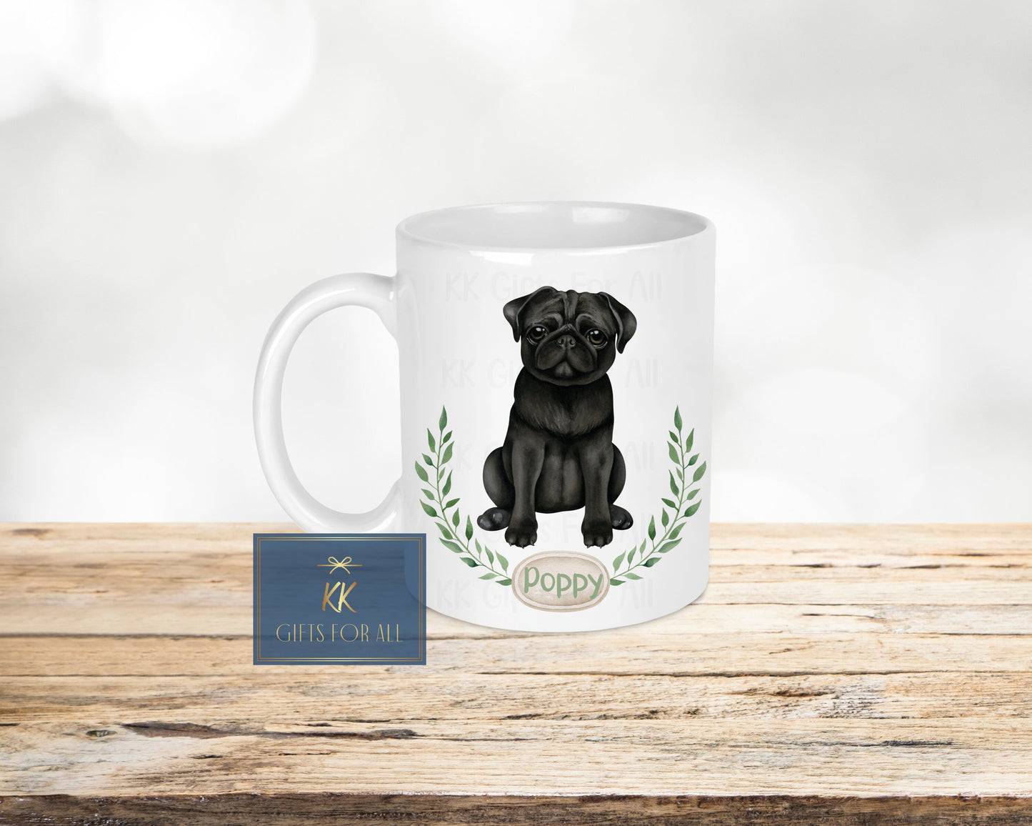 Personalised Black Pug Mug & Coaster, Gift For Pug Dog Owner