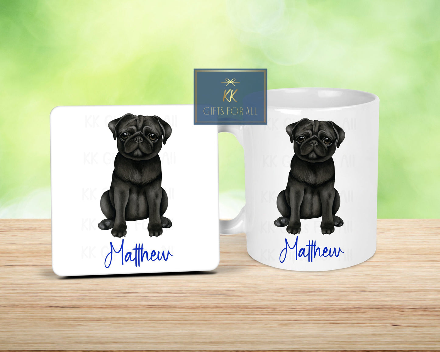 Black Pug Mug & Coaster, Birthday Gift For Her, Gifts For Him, Personalised Cute Pug Mug, Pug Owner Gift, Black Pug Puppy, Custom Gifts, Dog