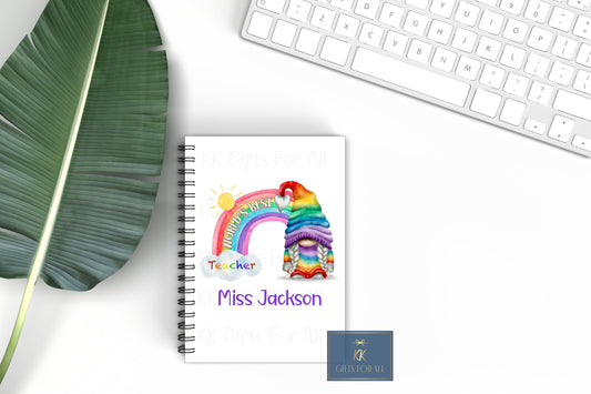 Personalsied Teacher Rainbow Gonk A5 Notebook, Gift For Best Teacher, TA Gift, End Of Term Gift, LSA Gift, Teacher Appreciation