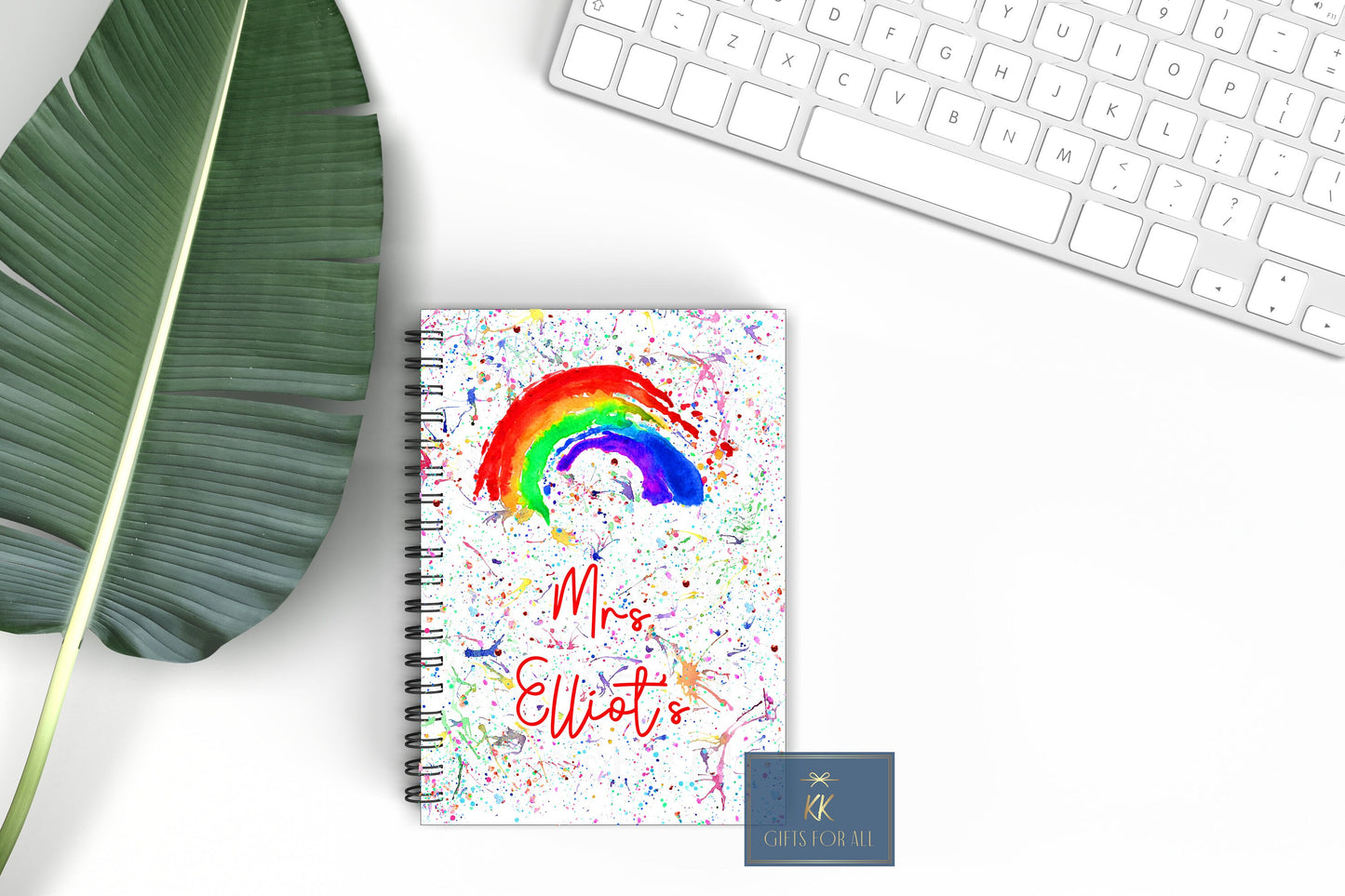 Rainbow Colourful Notebook, Gift For Mum, Friend, Birthday Gift For Her, Personalised Notepad, A5 Lined Note, Splatter Colourful Background