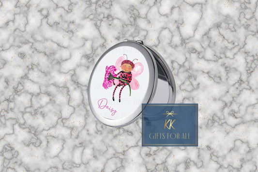 Personalised Compact Mirror, Gift For Her, Bridesmaid Gift, Thank You Gift Flower Girl, Gift For Best Friend, Round Mirror, Lady Bug Mirror