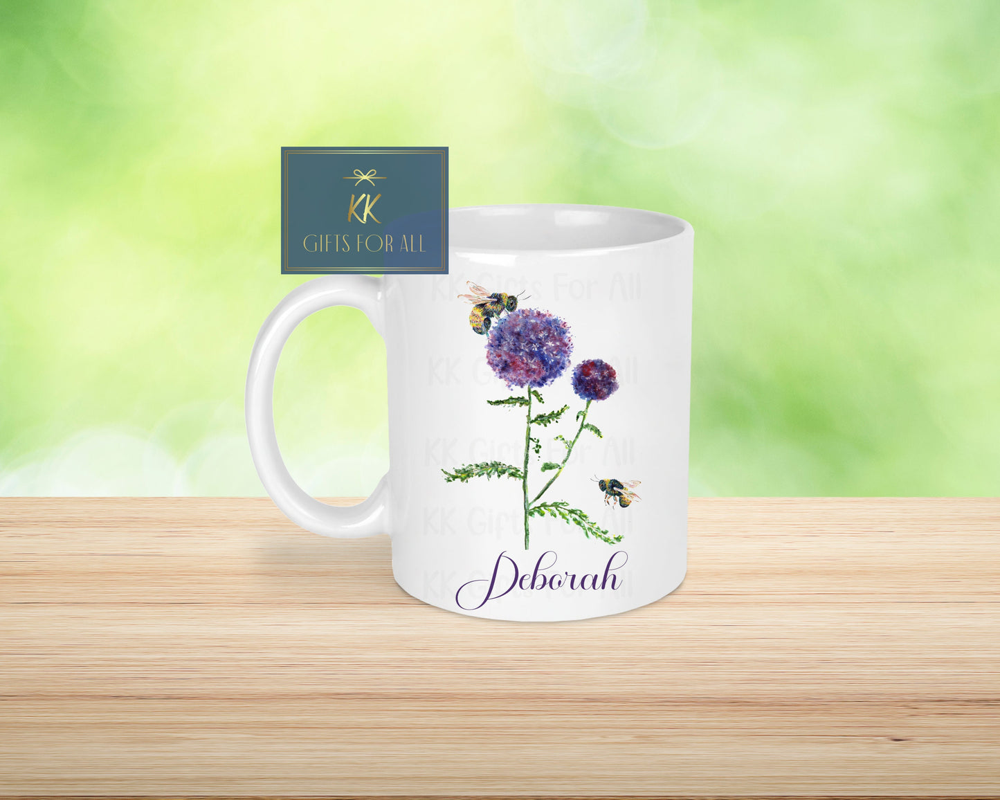 Personalised Thistle Bee Mug & Coaster, Gardener Gift, Bee Lover Gift