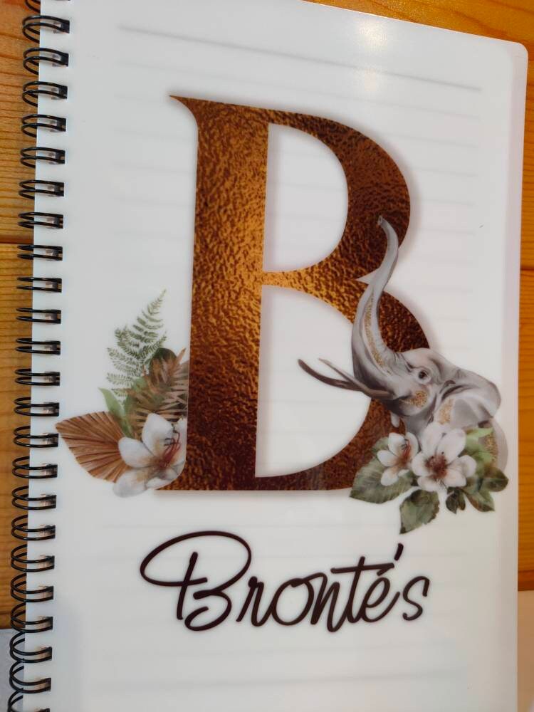 Elephant Notebook, Personalised Elephant Lover Gift, Safari Elephant Initial, A5 binded notepad, Gift For Wife Birthday, Custom Office Notes