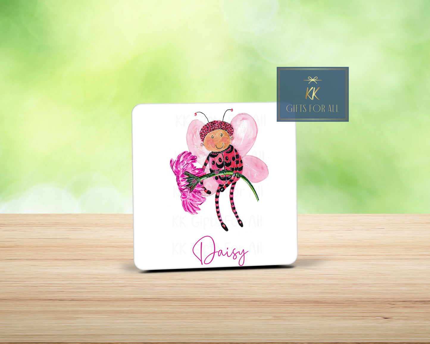 Lady Bug Personalised Mug & Coaster, Gifts For Young Girl, Bug Flower