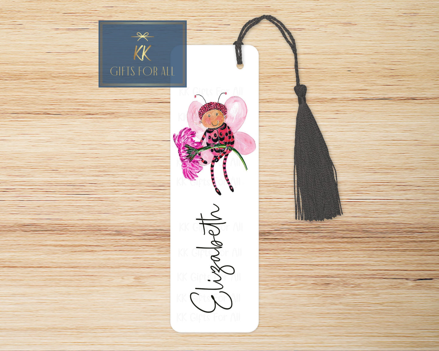 Personalised Bookmark, Personalised Bookmark, Pink Bug Gift, Cute Ladybug Pink Flower, Reading Gift, Large Metal Book Marker, Custom Name